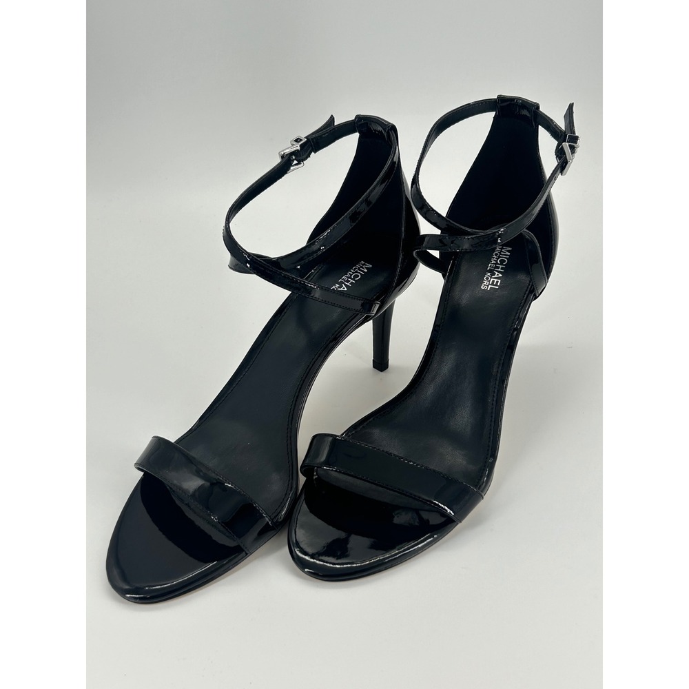 Michael Kors Ava‎ Mid Black Patent Strappy Heels 9.5 NIB